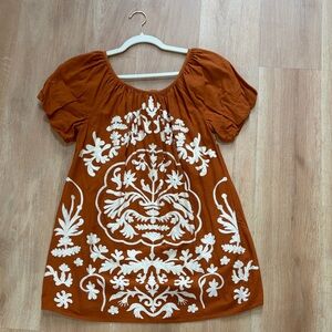 Free People boho embroidered mini dress with pockets sz xs